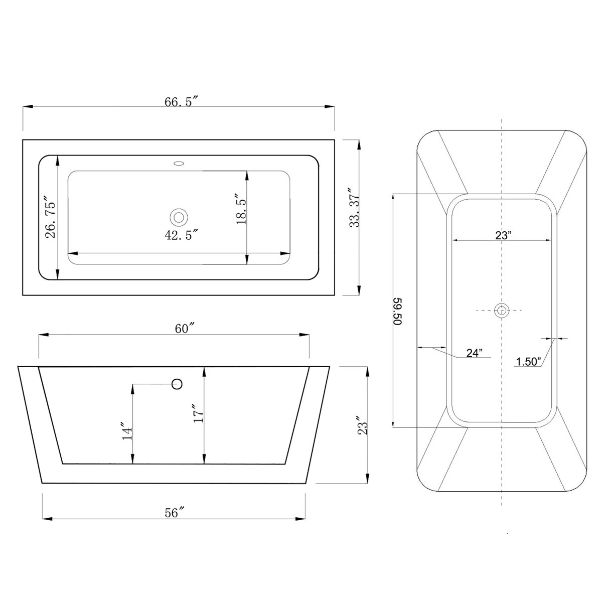 AKDY 67" x 33" Freestanding Soaking Bathtub & Reviews Wayfair